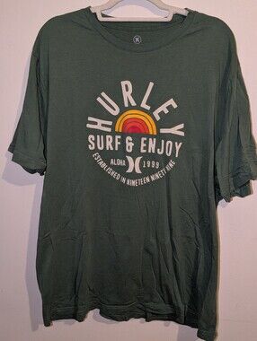Hurley Green Short-Sleeve 'Surf & Enjoy' Graphic Tee Size XXL